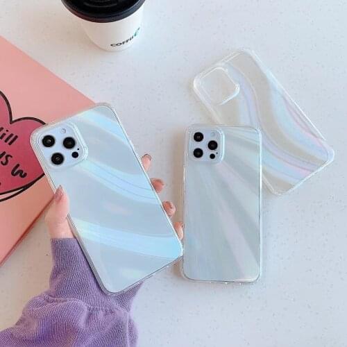 Gimfun Glitter Gradient Rainbow Laser Case for iPhone 12 Pro Max XR XS Max 11 7 8 Plus Cute Stripe Transparent Soft Tpu Cover