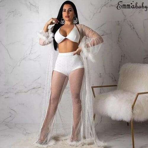 Women Open Front Sequin Sexy Cardigan Ladies Chiffon Fur Casual Holiday Long Sleeve Cover Up Female Summer Transparent Cardigan