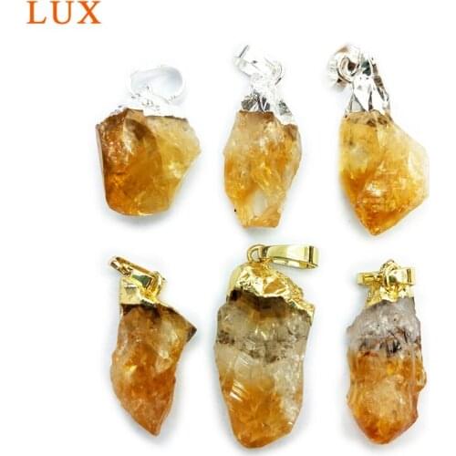 Tiny 15mm Raw Citrines Pendants With Gold or silver Plated Natural Stone Charms Gems stone Supplies