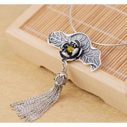 New fashion wholesale jewelry line 990 silver tassel pendant Archaize process Set new topaz pulp