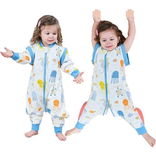 Baby Split Legs Sleepsack Toddler Detachable Sleeve Sleeping Bag Boys Girl Spring Autumn 2-Way Zipper Cartoon Pajamas 23-32