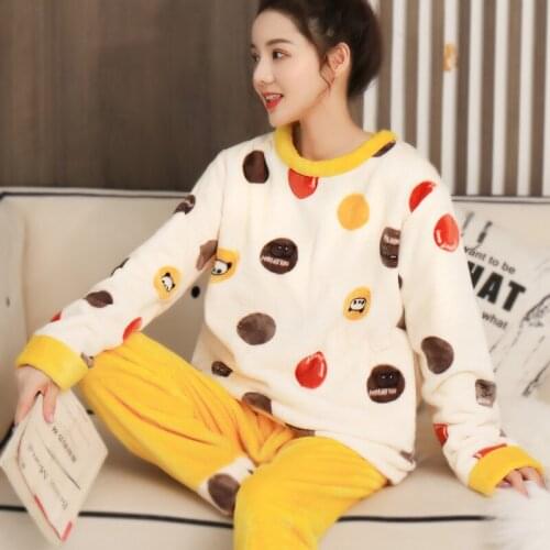Women Winter Pajamas Set Thick Warm Flannel Homewear Long Sleeve Pyjamas Women Sleepwear Lounge Wear Cartoon Clothes Suit Pijama