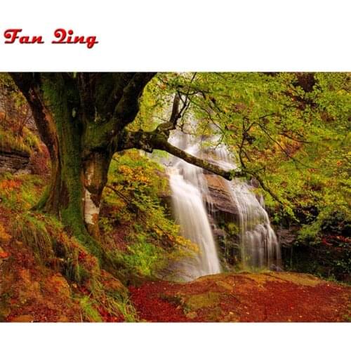Diamond painting autumn forest waterfall 5d diy full square round rhinestone mosaic cross stitch 3d Diamond embroidery