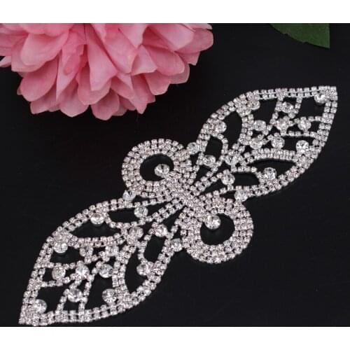 Handmade silver rhinestone applique trim for wedding dress belt