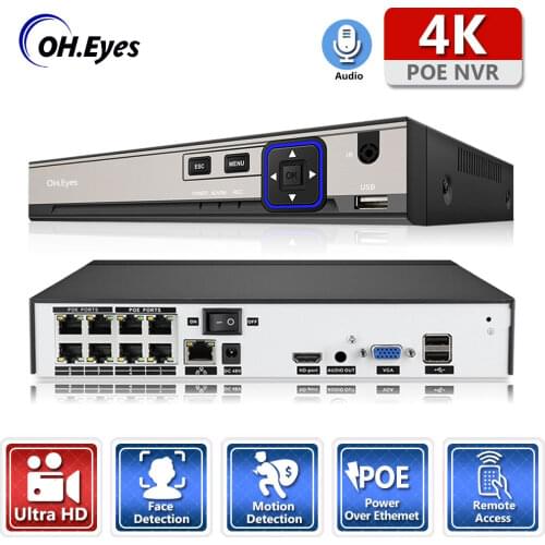 OH.eyes 8CH NVR POE 3200*2400 4K Surveillance CCTV NVR 48V PoE For H.265 IP Camera P2P ONVIF 4K Network Video Recorder