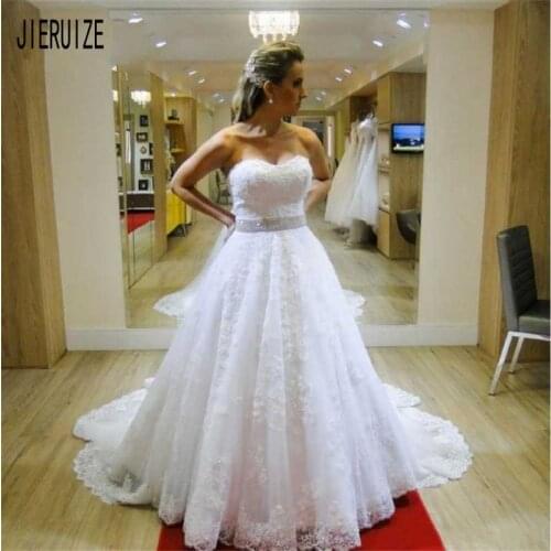 JIERUIZE Wedding Dresses Sweetheart Backless Lace Appliques Beaded Sashes A Line Wedding Gowns Vestido de noiva Bridal Dresses