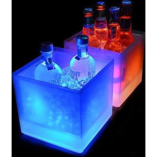 LED Ice Bucket 3.5L Colorful Changing LED Cooler Bucket Double Layer Square Ice Tray For Bar Beer Champagne Wine Drinks Beer