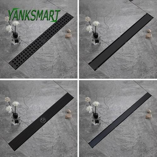 YANKSMART Matte Black 304 Stainless Steel Shower Drain Rectangle Linear Shower Drain Strainer For Hotel Bathroom Kitchen Floor
