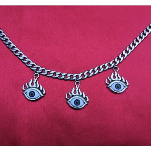 Fashion Fire Devil Eye Pendant Chain Necklace for Women Punk Goth Friends Gothic Kpop Womens Neck Chain Chains and Necklaces
