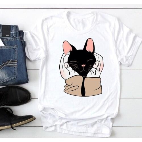 Women Printing Cat Pet New Funny Moon Space Fashion Cartoon Summer Graphic T Top Lady Print Tee Female Tshirts Clothes T-Shirt