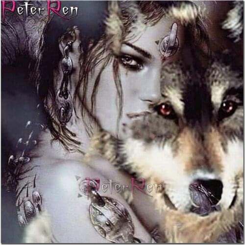 Women and wolf 5D Diamond Embroidery Full round\square mosaic Painting Diy Cross crystal Stitch Kit home decor Needlework gift