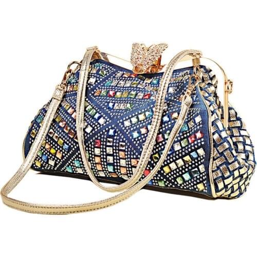 Women Handbags Fashion Bags Brand Design Women' Shoulder Bags Denim Rhinestones Decorative