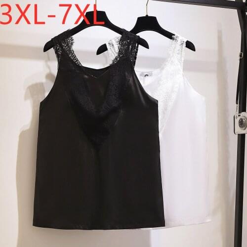 New ladies summer plus size basic tank tops for women large loose sleeveless lace black white V neck vest 3XL 4XL 5XL 6XL 7XL