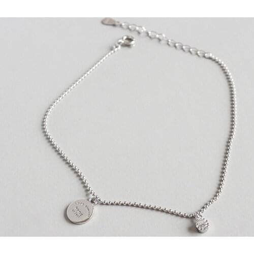 100% 925 sterling silver round anklet bracelet girl summer accessories, fashion crystal anklets for women bracelet on the leg