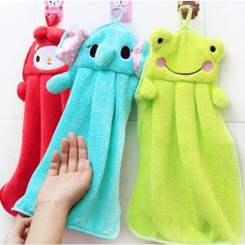 1Pcs Cute Animal Microfiber Kids Children Cartoon Absorbent Hand Dry Towel Lovely Hanging Towel For Kitchen Bathroom Use