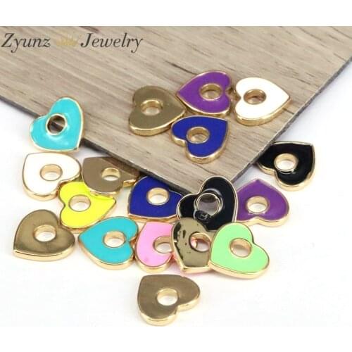 10PCS, Metal Enamel Heart Charm Spacer Beads Connector Beads for Jewelry Making DIY Bracelet Necklace Earrings