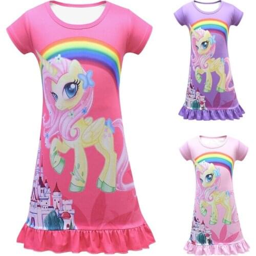 2021 Fashion Baby Girls Unicorn Night Dress Modis Pijama nino verano Forest Print Nightgowns Girls Sleeping Dress