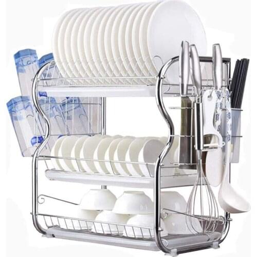 3 Tier Dish Drainer Rack Holder Dish Drying Rack Plate Dish Cup Cutlery Drainer Rack Plates Holder with Mug Holder and Cutlery