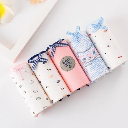 5Pcs/Lot Womens Panties Cotton Briefs Print Girls Underwear Ladies Low Waist Panty Female Seamless Sexy Lingerie Underpants