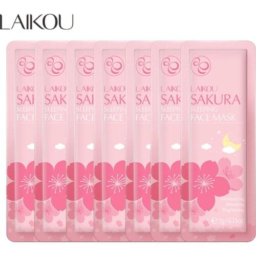 7pcs LAIKOU Sakura Face Mask Ration Pack Facial Sleeping Cream Mask No Washing Moisturizing Nourishing Skin Firm Beauty FaceCare