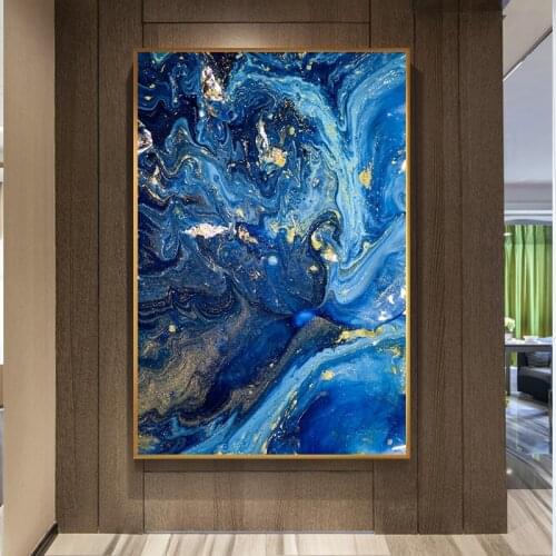Abstract Gold Blue Marble Texture Canvas Painting Posters Print Wall Art Picture Living Room Bedroom Aisle Office Home Decor