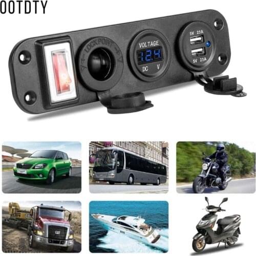 OOTDTY 1 Set Car Charger Dual USB Adapter DC 12V Cigarette Lighter Socket Plug With LED Voltmeter On Off Switch for Car Boat
