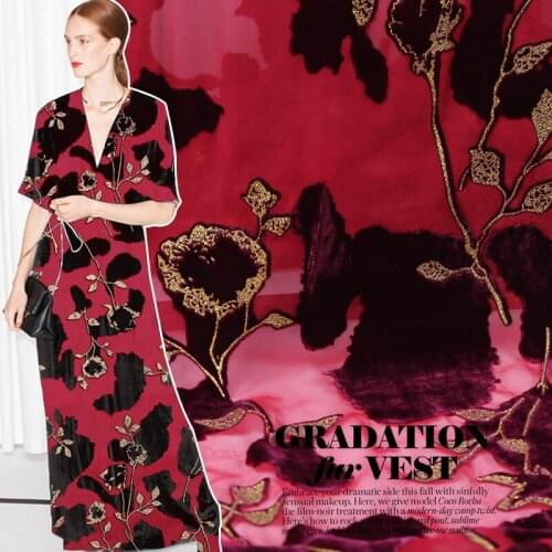 Bronzed burnout velvet silk fabric perspective dress fabric butterfly cheongsam silk velvet fabric wholesale silk cloth