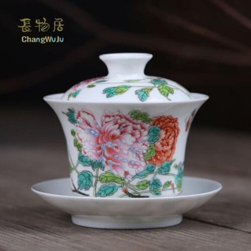 Changwuju in Jingdezhen Cups & Saucers Eco-Friendly Kung-Fu tea cup cover the hand painted by Jinhongxia celadon famille rose
