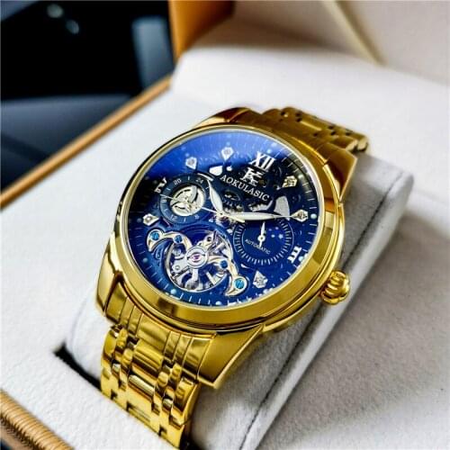 JOJOZ Hollow large flywheel automatic mechanical watch mens watch waterproof luminous moon phase multi-function watch men