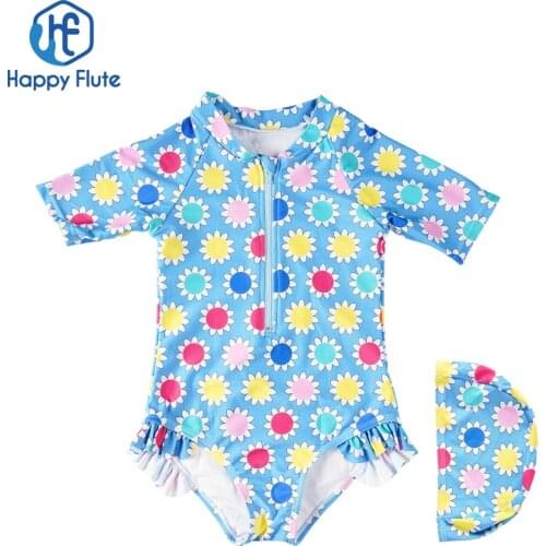 Happyflute 7-26kg Ins Childrens Swimsuit Girls One Piece Sunscreen Long Sleeve Cute Baby Princess Swim Cloth