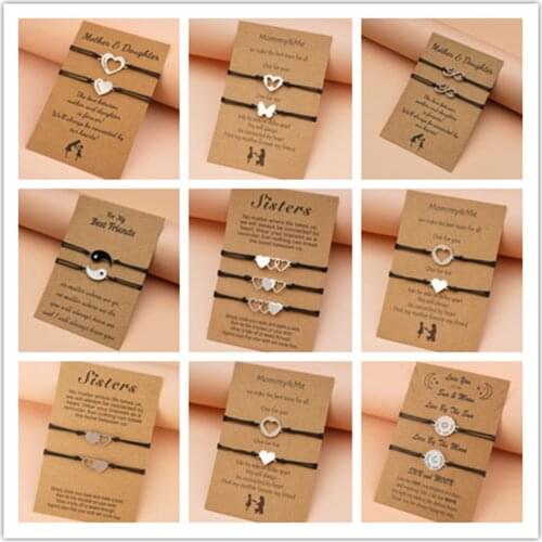 Doule Heart Stainless Steel Friendship Card Bracelets Mothers Day Sister Love Forever Handmade Braided Birthday Gift Jewelrys