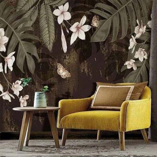 Custom Mural Wallpaper Nordic Ins Hand Painted Tropical Plant Banana Leaf Rainforest Indoor Background Wall Painting Home Decor