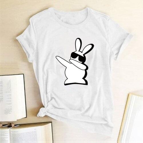 Rabbit with Sunglasses Print T-shirts Women Summer Graphic Tees Funny Tops for Teens Loose Vogue T Shirt Short Sleeve Ropa Mujer