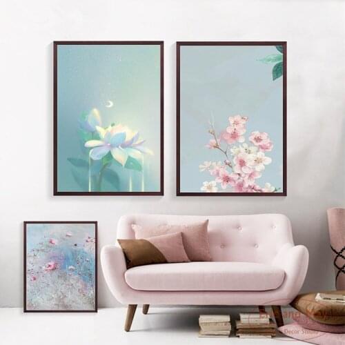 Little Cherry Blossom Lotus Flowers Canvas Painting Wall Art Nordic Decoration Home Modern Poster For Living Room Print Picture