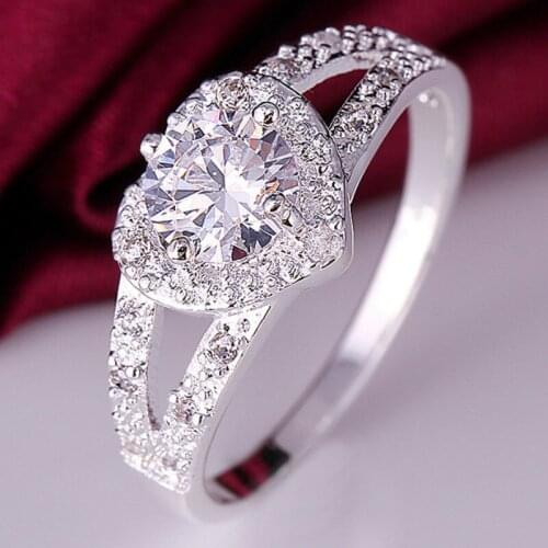 Womens S925 Silver AAA Zircon Fashion Heart Ring Engagement Wedding Gift Jewelry Ring Wholesale