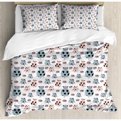 Farm Animal Duvet Cover Set Repetitive Pattern of Cartoon Pigs 3 Piece Bedding Set Pale Slate Blue Blush Charcoal Grey White