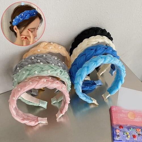 Korean Ins New Headband Candy Color Women Twist Braid Hairband Ins Fashion Hair Roop Summer Broad-Brim Pearl Hair Hoop Headwear