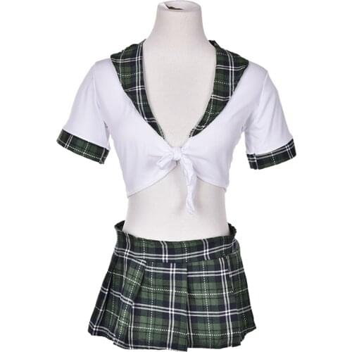 2pcs Set Sexy Girl Uniform Role Play Women Girl Plaid Cosplay Clothing Adult Game Clothes