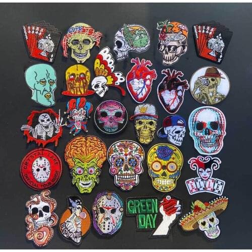 Prajna Colorful Punk Skull Patch Rock Biker Embroiered Patches For Clothes Iron-On Skeleton Patches Stalker Stickers For Clothes