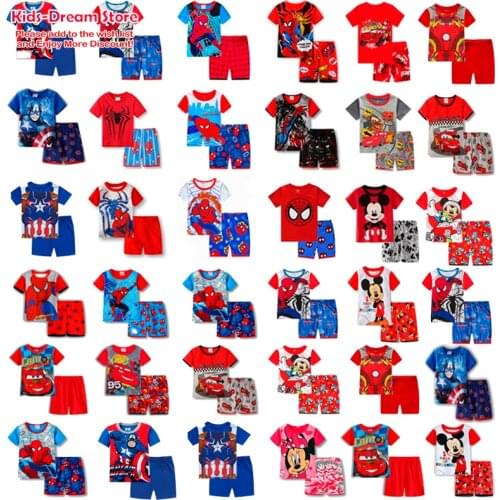2021 New Kids Mickey Minnie Boys And Girls Clothes Baby Pajamas Summer Cotton Short Sleeve T-Shirt Pajamas Suit