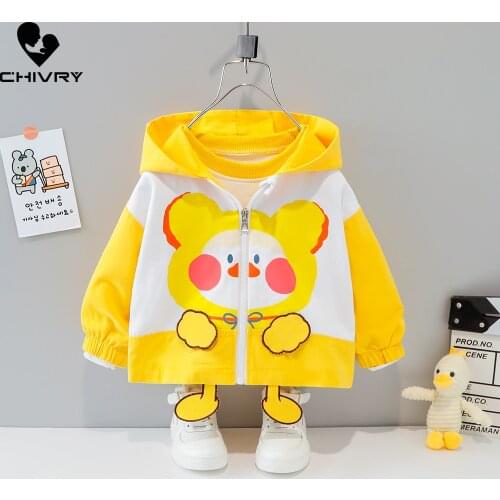 New 2021 Autumn Baby Girls Coat Kids Windbreaker Boys Outerwear Fashion Hooded Cute Cartoon Rabbit Print Zipper Jackets Clothing