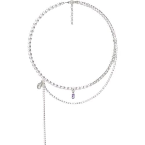 Pearl chain pig nose chain violet zircon necklace