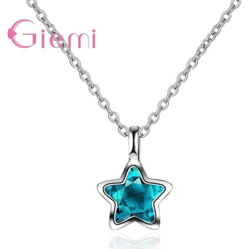 Latest Model Delicate Concise Special Design 925 Sterling Silver Blue Cubic Zirconia Star Pendant Necklace For Women