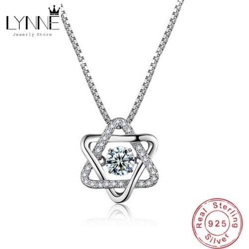 New Delicate 925 Sterling Silver Hexagon Star Zircon Pendant Necklace Rhinestone CZ Charm Necklaces Fashion Women Jewelry Gift