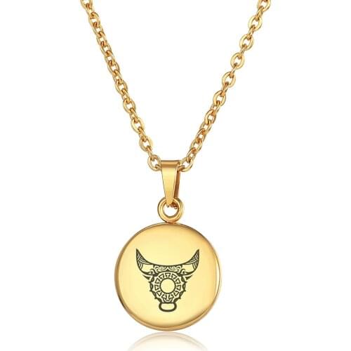 Gold Color Pendant Necklace For Women Men Zodiac Sign 12 Constellation Round Charm Rolo Link Chain Wholesale Jewelry LKP666X1B1