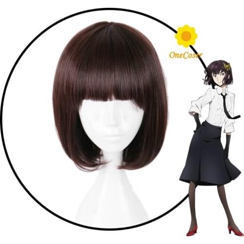Bungo Stray Dogs Anime Akiko Yosano Cosplay Short Dark Brown Wig Heat-resistant Fiber Hair + Wig Cap Halloween Party Role Play