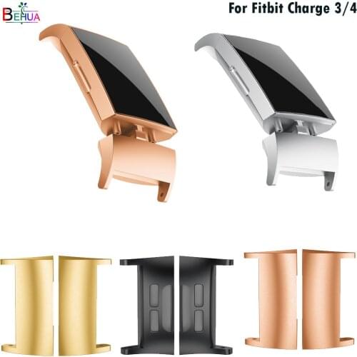 BEHUA 2PC set Stainless Steel Adapter Connector For Fitbit Charge 4 / Charge3 Connect smart Watch Band Wristbands Accessories