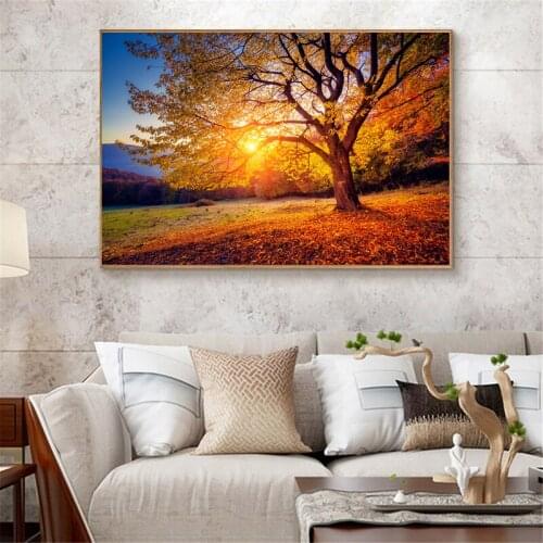 Forest Posters Wall Art Home Decor Modern Beautiful Sunrise Natural Landscape Print Painting Pictures Canvas Living Room Decor
