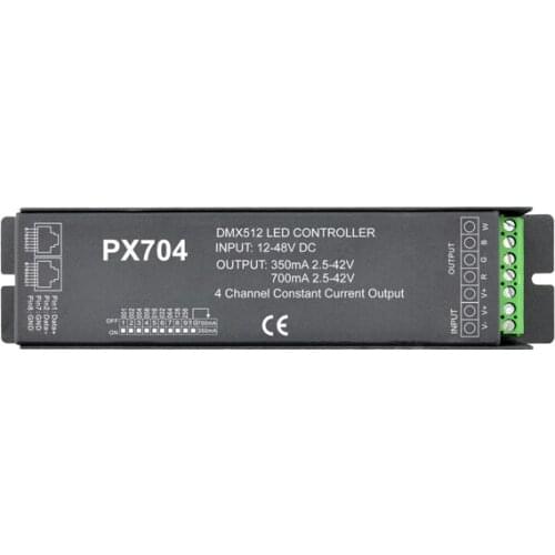 PX704 12-48VDC 350mA/700mA*4ch RJ45 DIP Switch Constant Current DMX Decoder