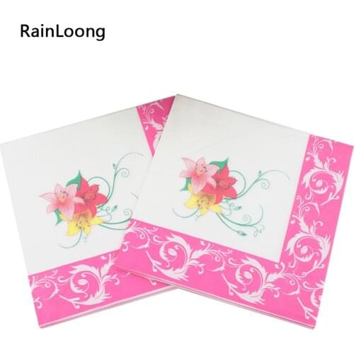[RainLoong] Floral Paper Napkin With Bee Flower Event & Party Tissue Napkin Supply Decoration Paper 33*33cm 1 pack (20pcs/pack)